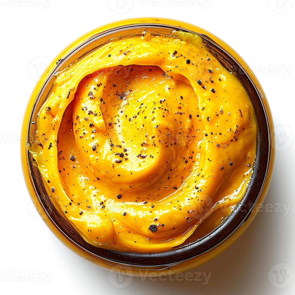 AI generated Liquid mustard, hot sauce, white isolated background - AI generated image photo