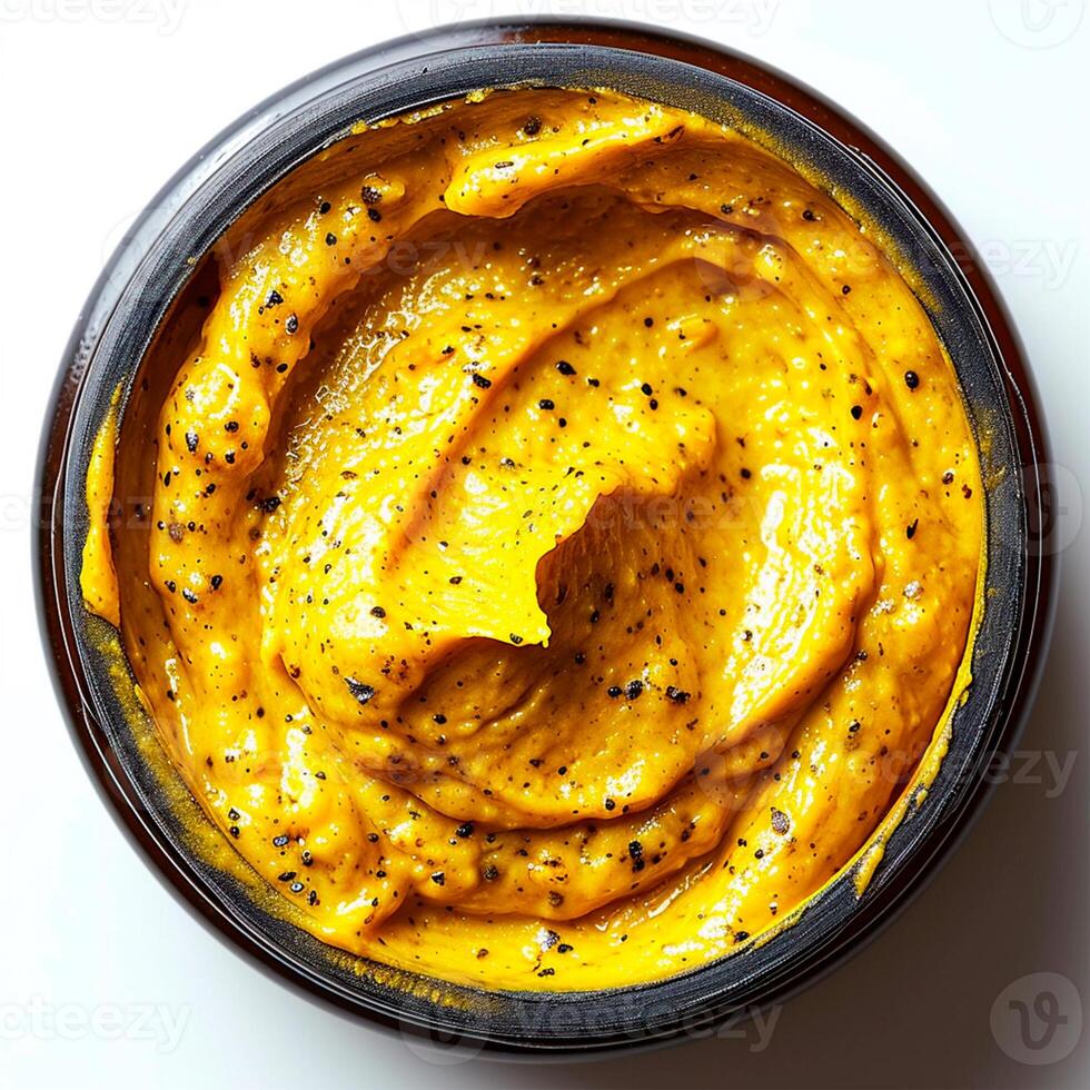 AI generated Liquid mustard, hot sauce, white isolated background - AI generated image photo