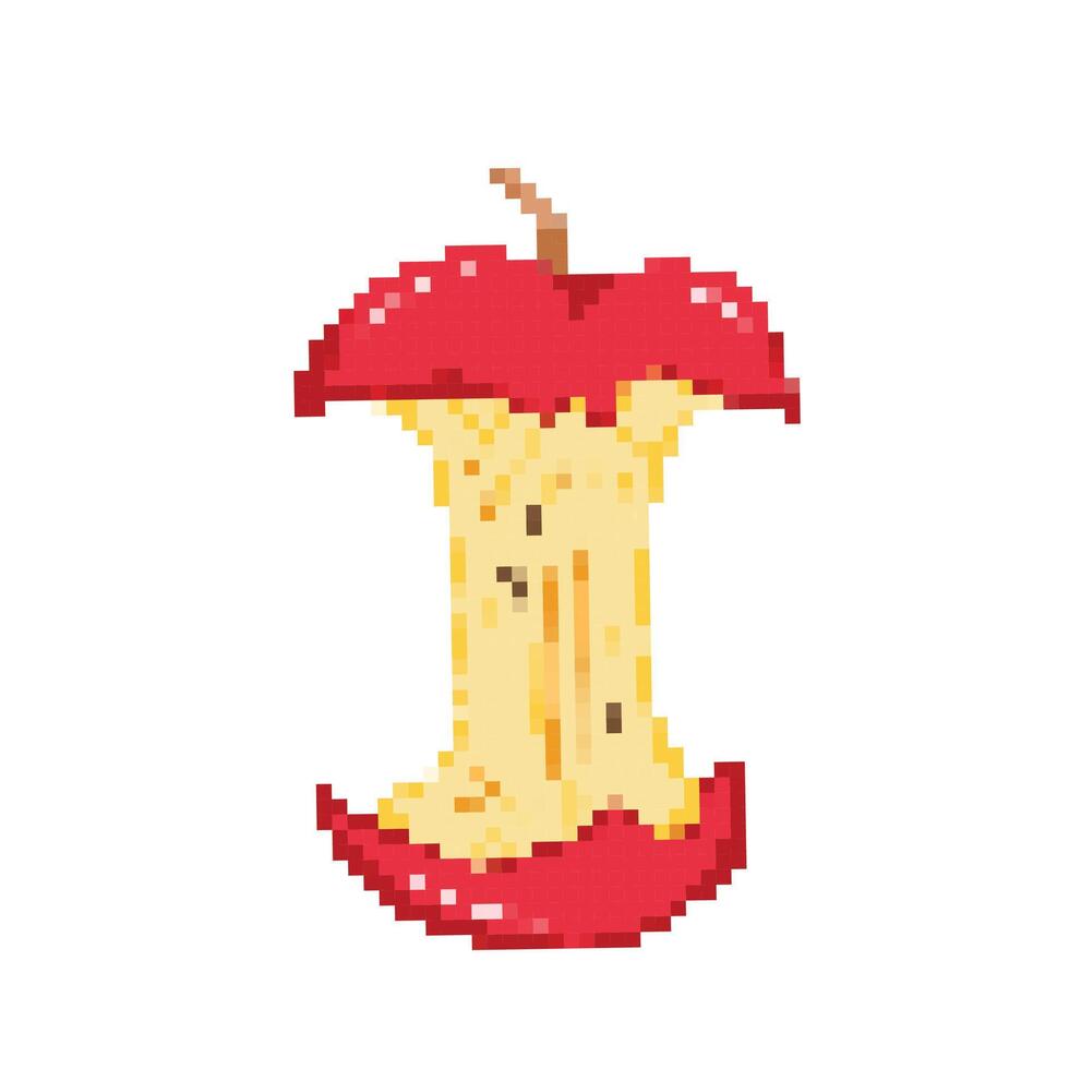 Apple core fruit trash or garbage junk. Pixel bit retro game styled vector illustration drawing. Simple flat cartoon drawing.