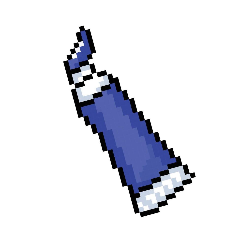 Blue paint tube. Pixel bit retro game styled vector illustration drawing. Simple flat cartoon drawing isolated on white background. Artist watercolor or acrylic painting equipments.