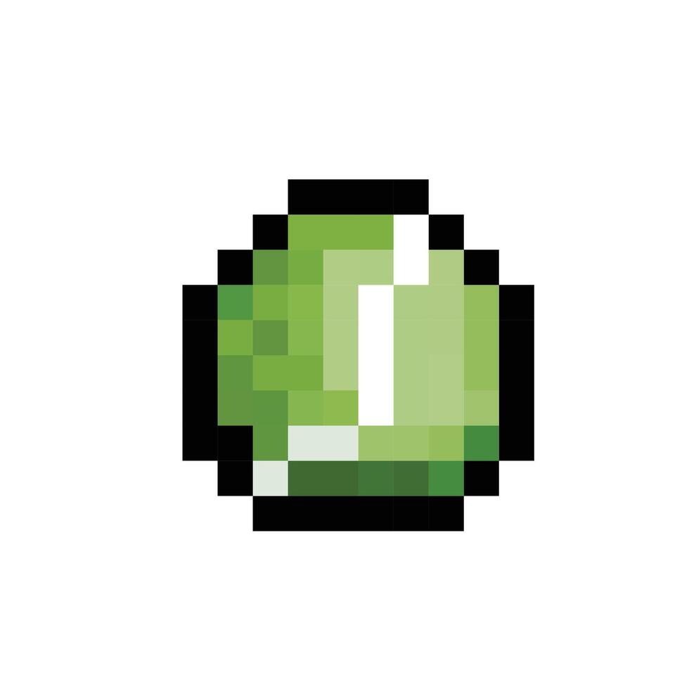 Tennis ball green sports ball. Pixel bit retro game styled vector illustration drawing. Simple flat cartoon drawing isolated on square white background.