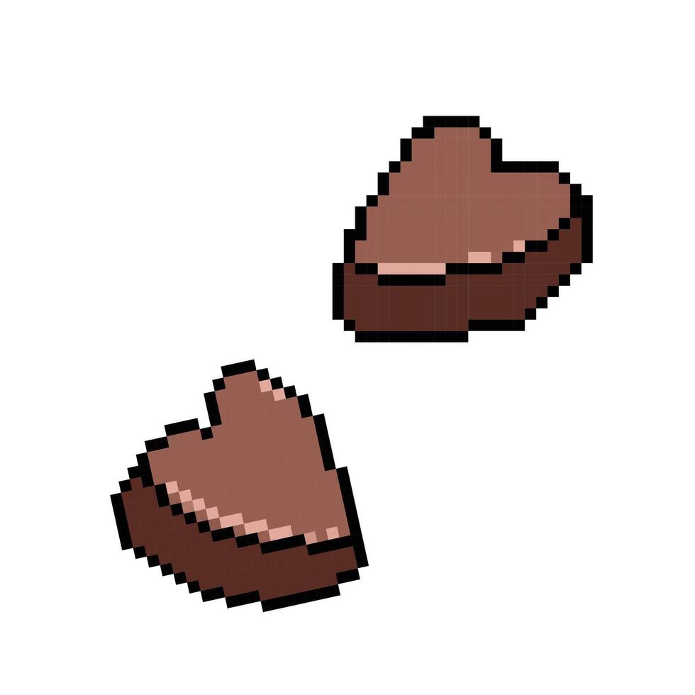 dos corazón chocolate. píxel poco retro juego estilizado vector ilustración dibujo. sencillo plano dibujos animados dibujo aislado en blanco cuadrado antecedentes.