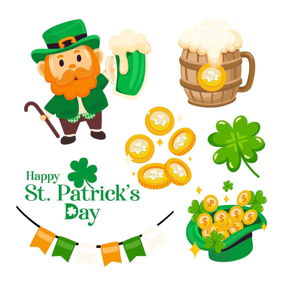 Hand draw cute St.Patrick's Day elements isolated on white background. Vector illustration.