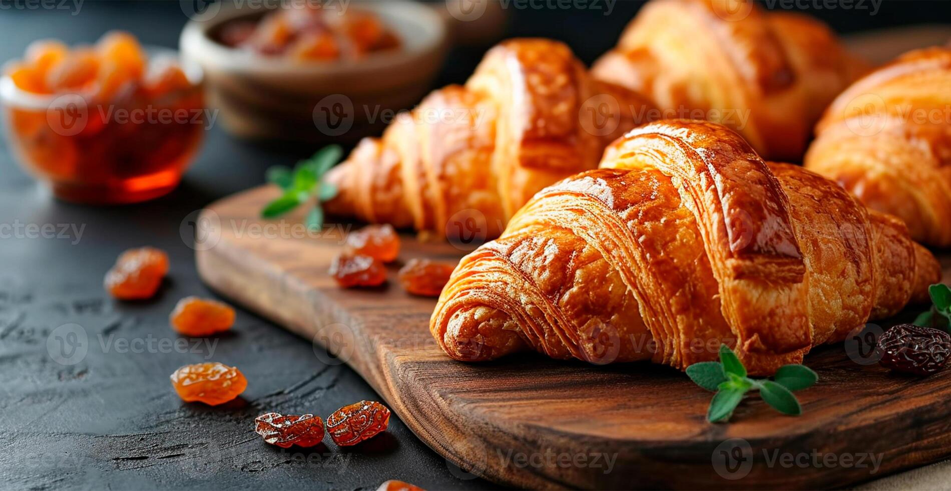 AI generated Freshly baked French Parisian croissants on white isolated background - AI generated image photo