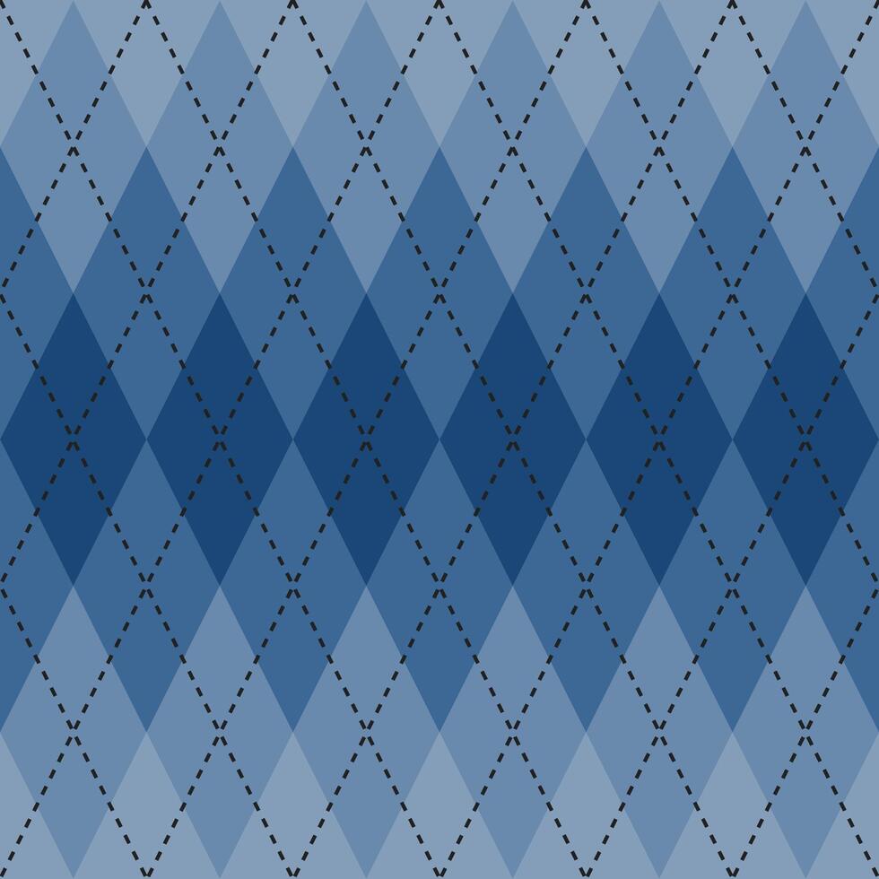 Navy blue gradient argyle pattern. Argyle vector pattern. Argyle pattern. Seamless geometric pattern for clothing, wrapping paper, backdrop, background, gift card, sweater.