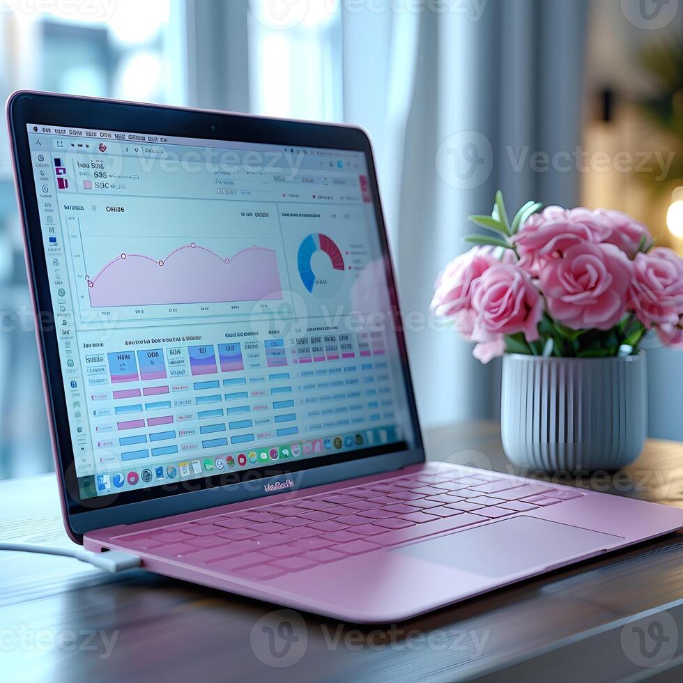 laptop  on a  table , business concept photo