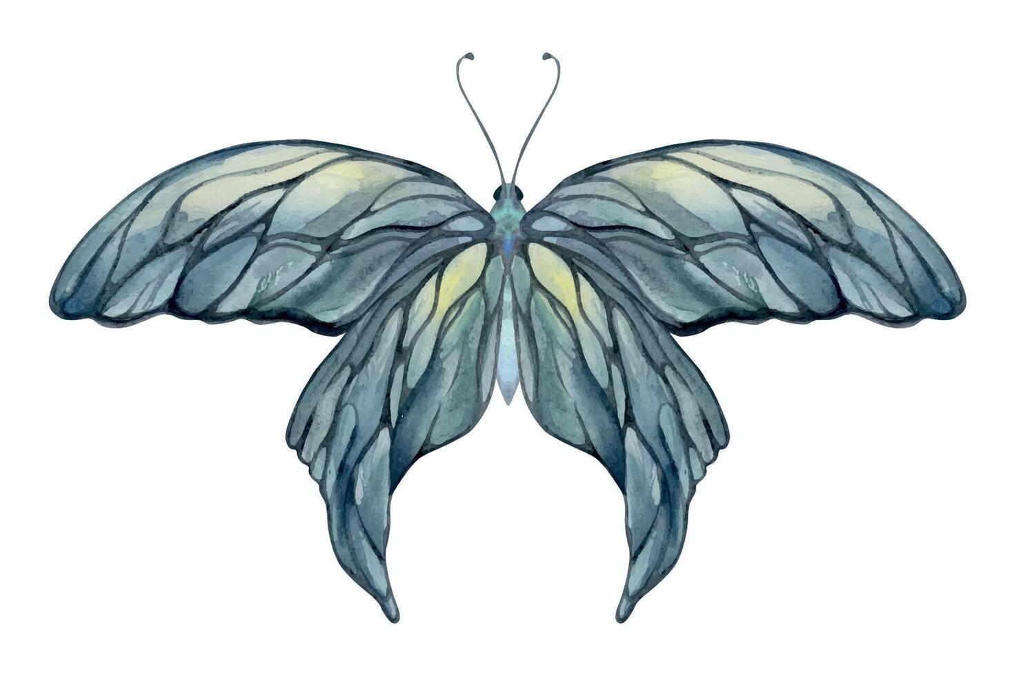 mano dibujado acuarela ilustración mariposa hada alas joya cristal insecto polilla. ópalo piedra de la luna perla labradorita. conjunto de objetos aislado en blanco antecedentes. diseño imprimir, comercio, boda, cumpleaños vector