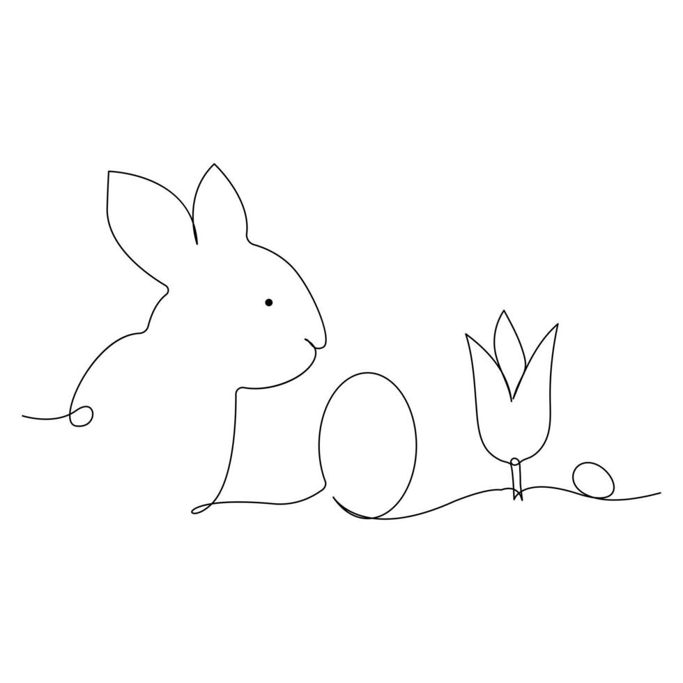 Happy easter Monday single line art and one line rabbits drawing art vector