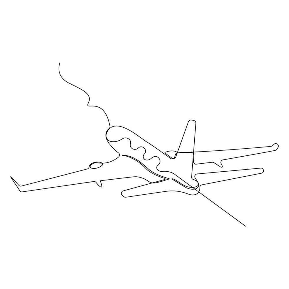 Continuous One line drawing of passenger airplane drawing art and illustration vector design