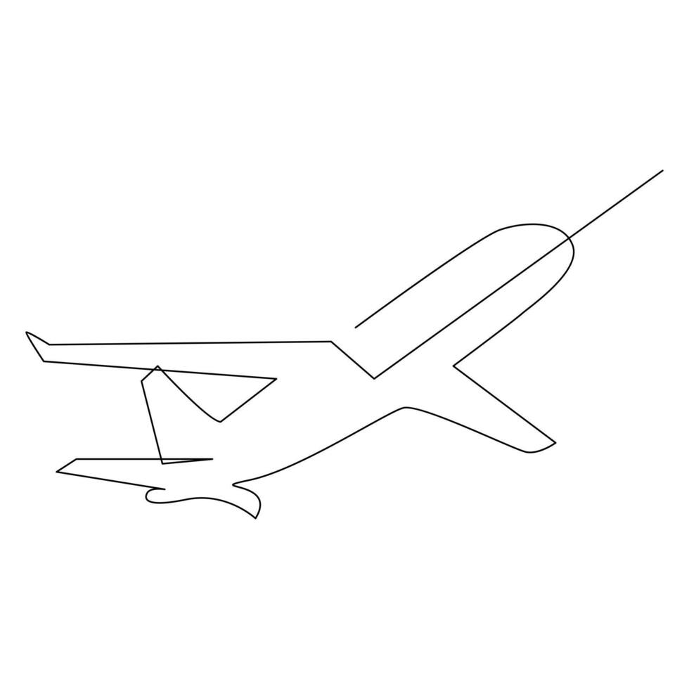 Continuous One line drawing of passenger airplane drawing art and illustration vector design