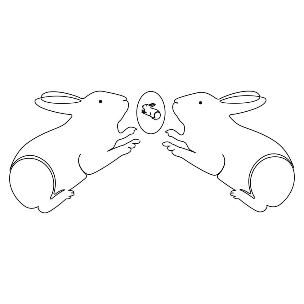 Happy easter Monday single line art and one line rabbits drawing art vector