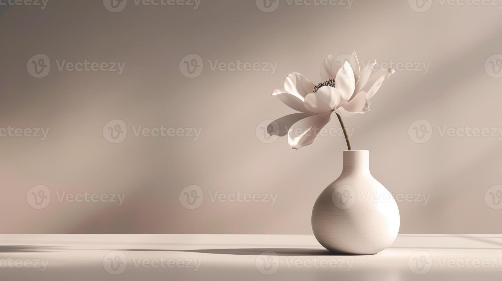 AI generated Still life of flower in beige vase. Copy Space. photo