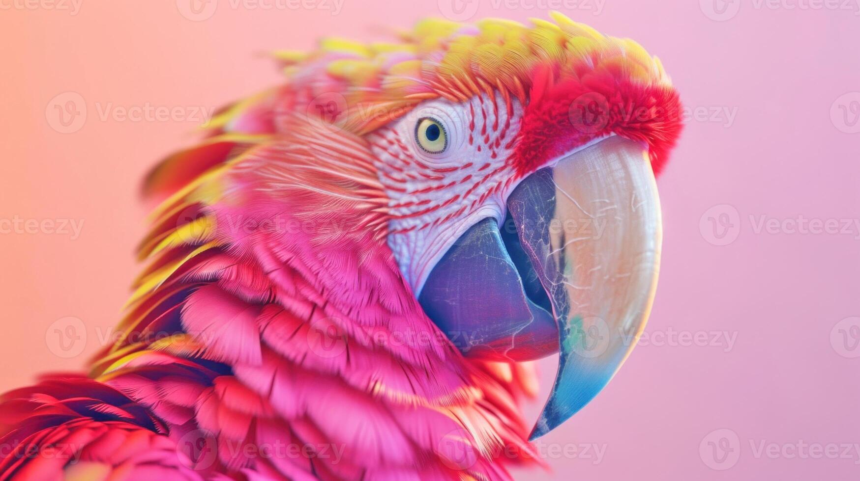 AI generated Face shot of a synthetic pink macaw. photo
