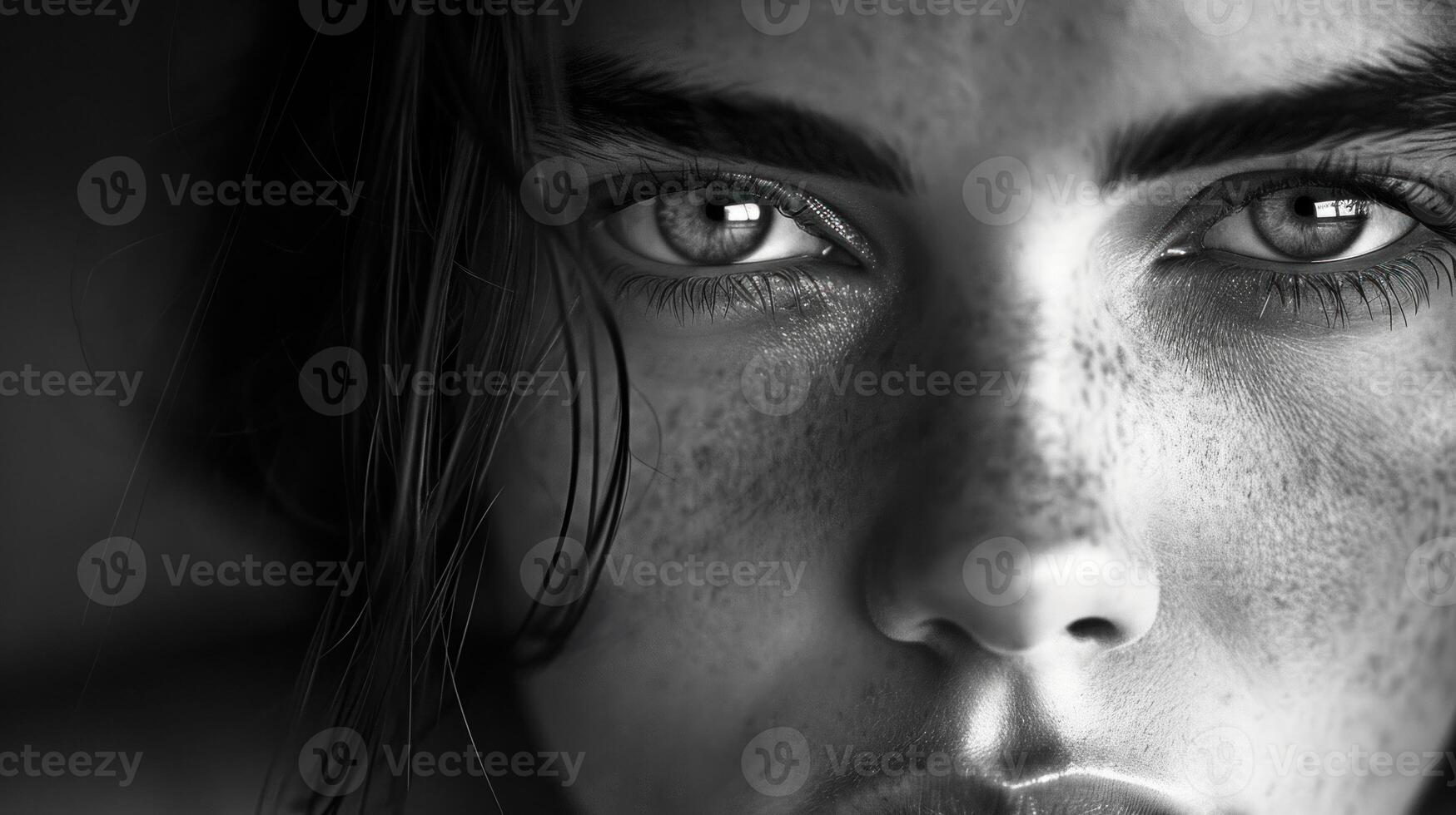 AI generated Intense closeup portrait of a woman. AI generated. photo