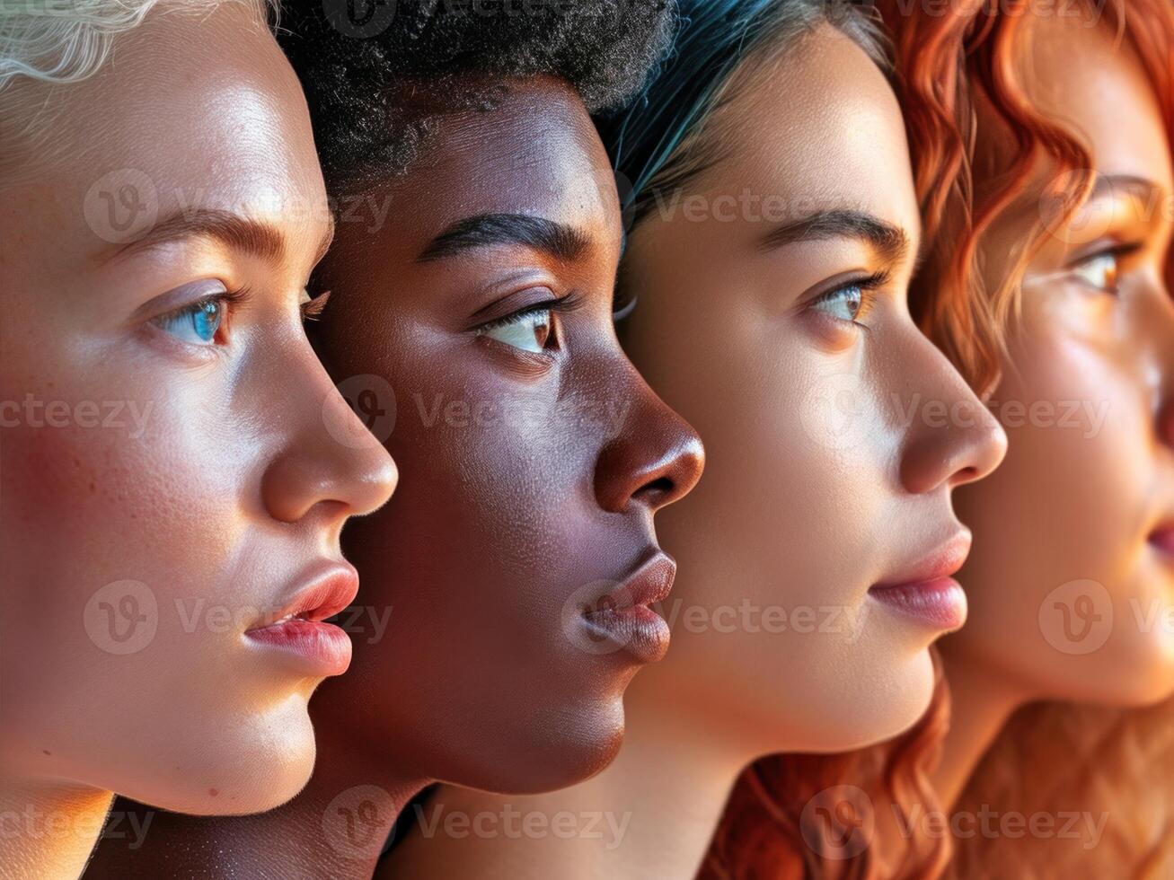 AI generated Closeup portrait of diverse individuals. AI generated. photo