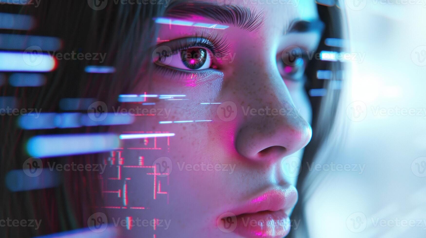 AI generated Portrait of a woman in augmented reality vision. AI generated. photo