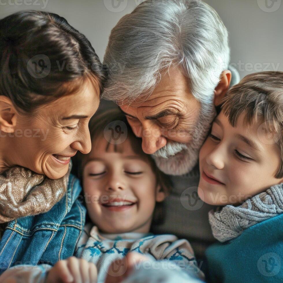 AI generated Closeup of a joyful family embrace. AI generated. photo