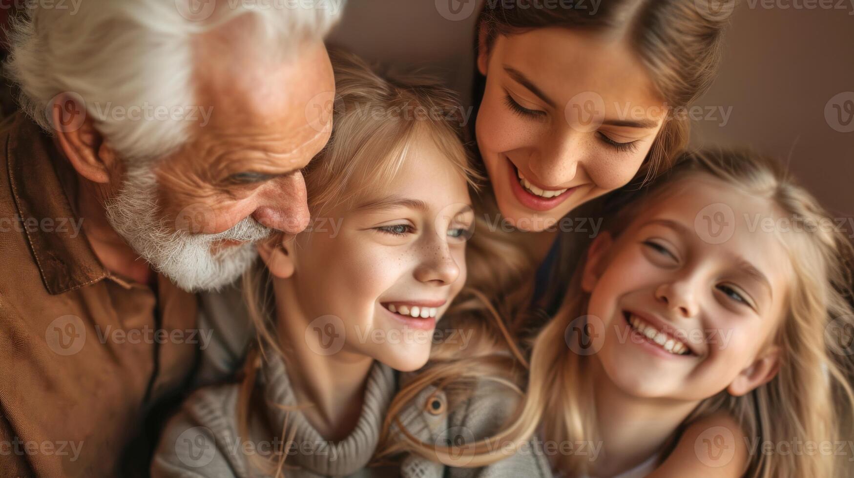 AI generated Portrait of smiling multigenerational family. AI generated. photo