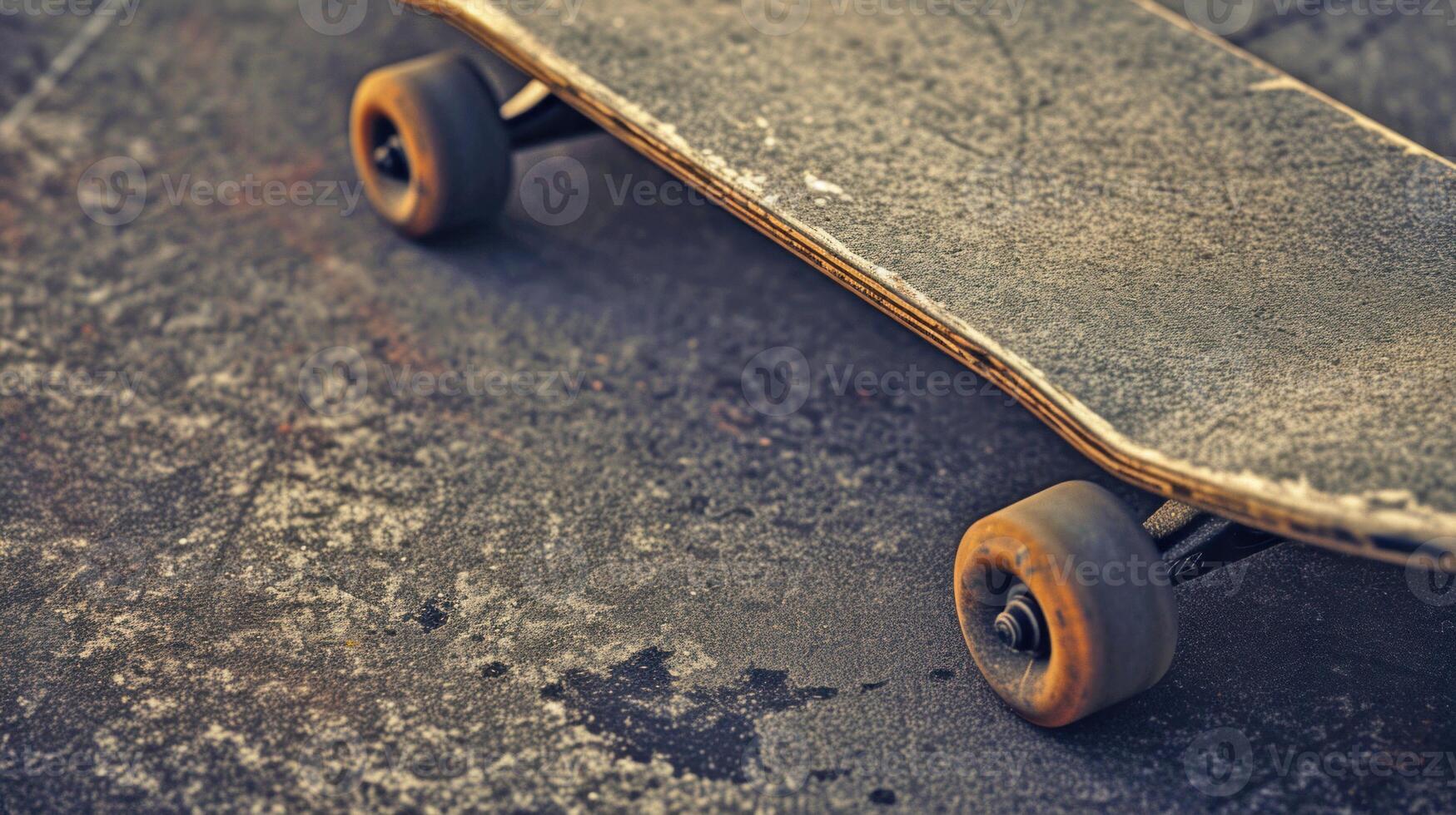 AI generated Worn skateboard on textured concrete. AI generated. photo