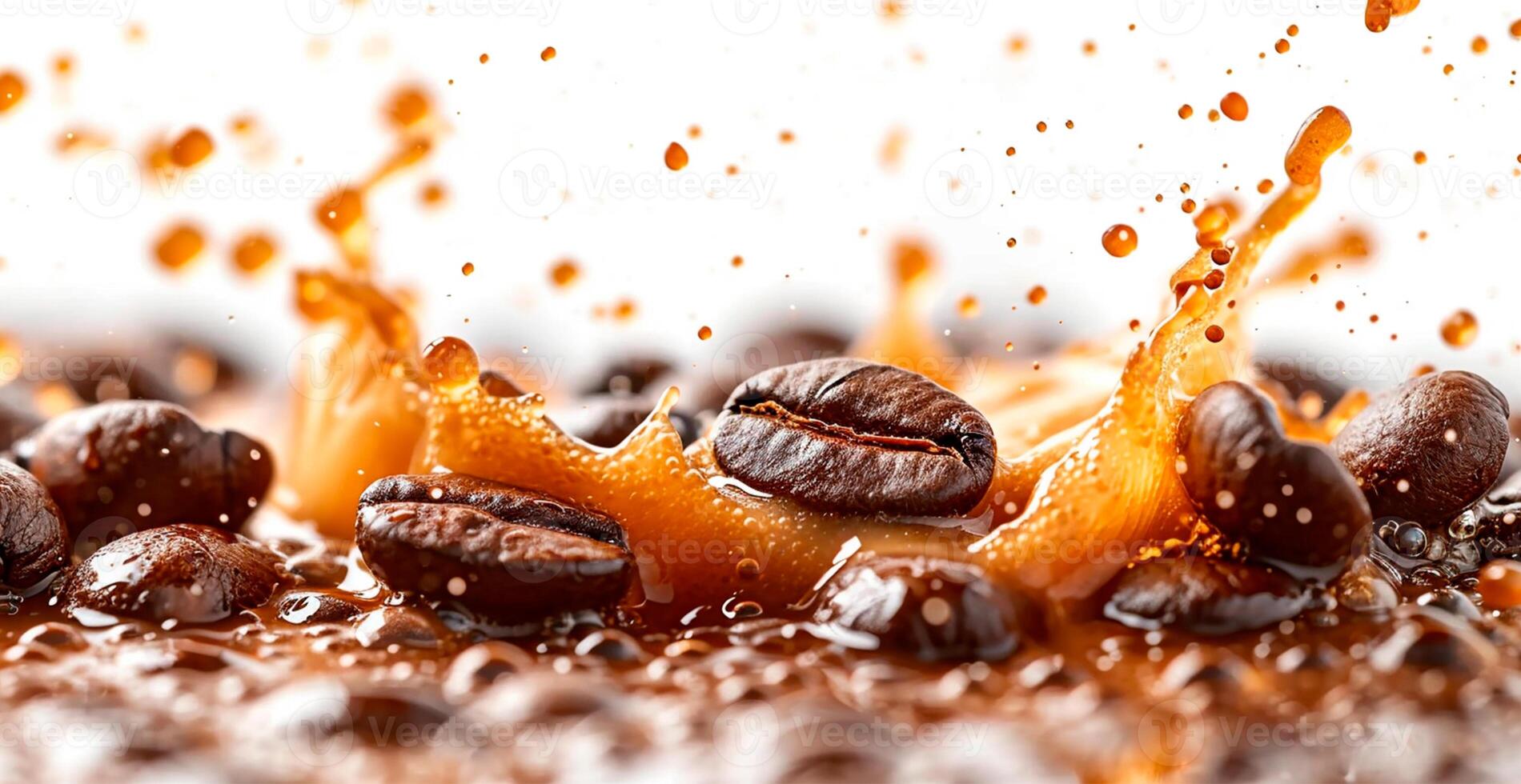 AI generated Panoramic border of coffee beans isolated on white background with copy space - AI generated image photo