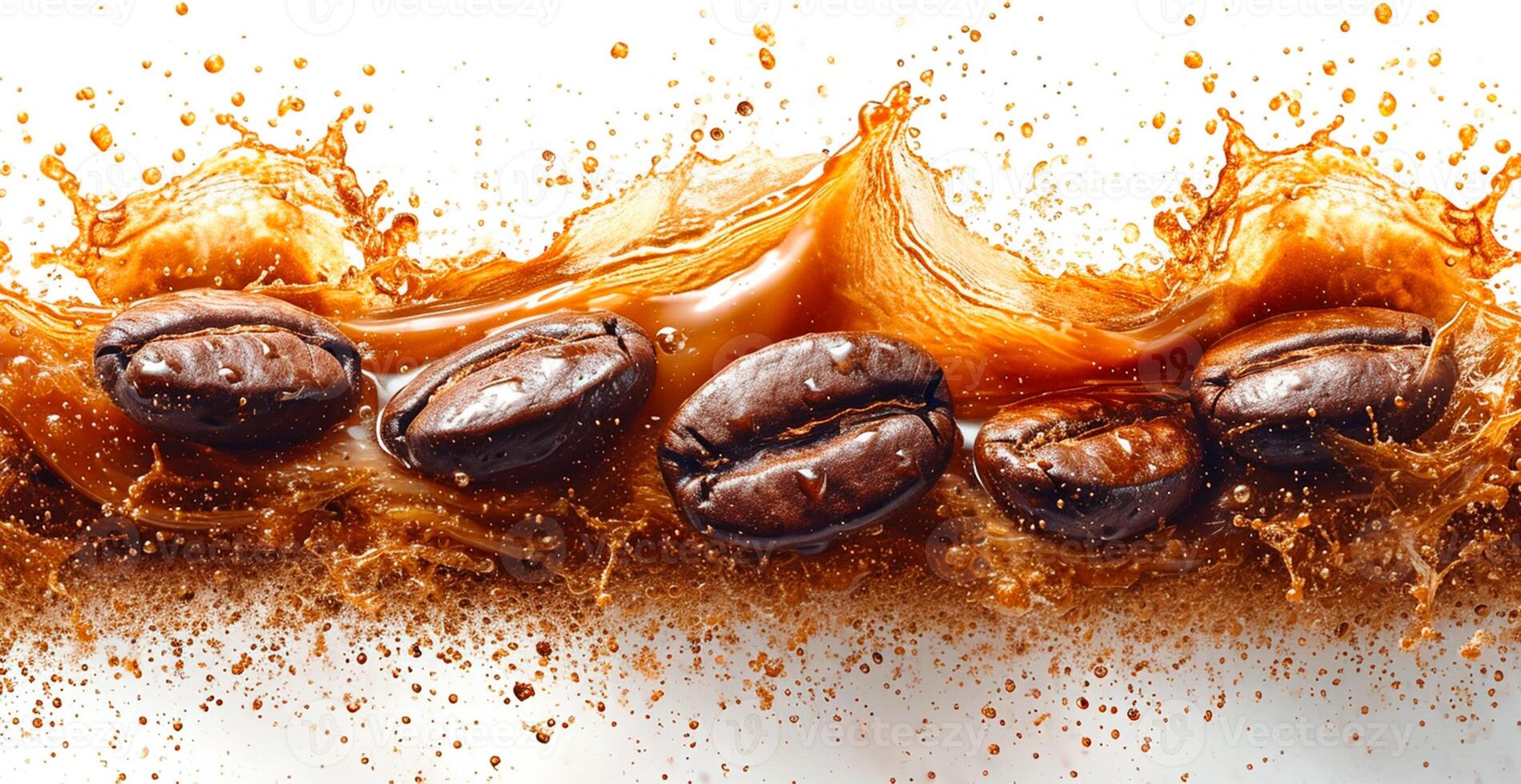 AI generated Panoramic border of coffee beans isolated on white background with copy space - AI generated image photo