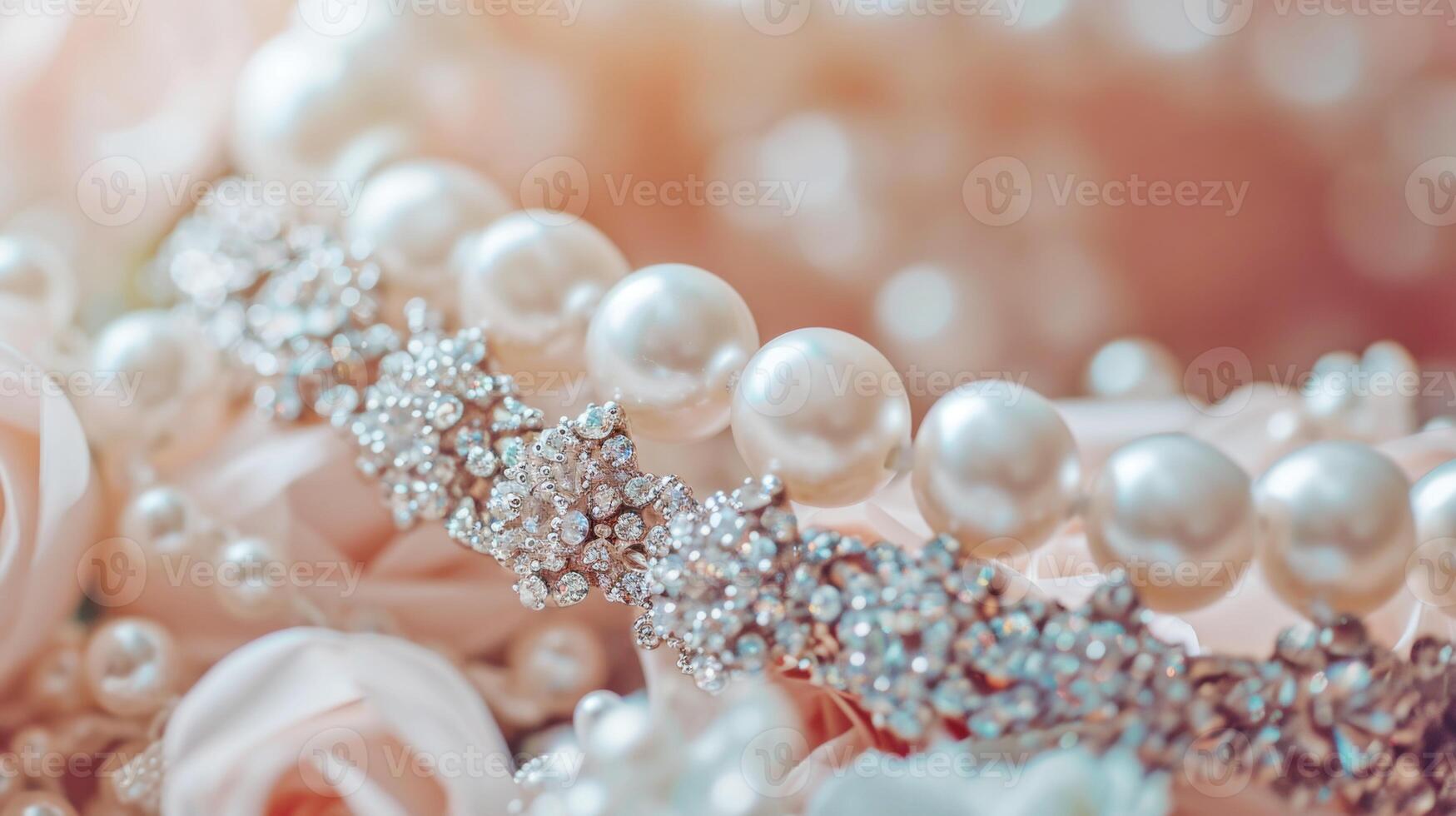AI generated Bridal pearls and crystals closeup. AI generated. photo