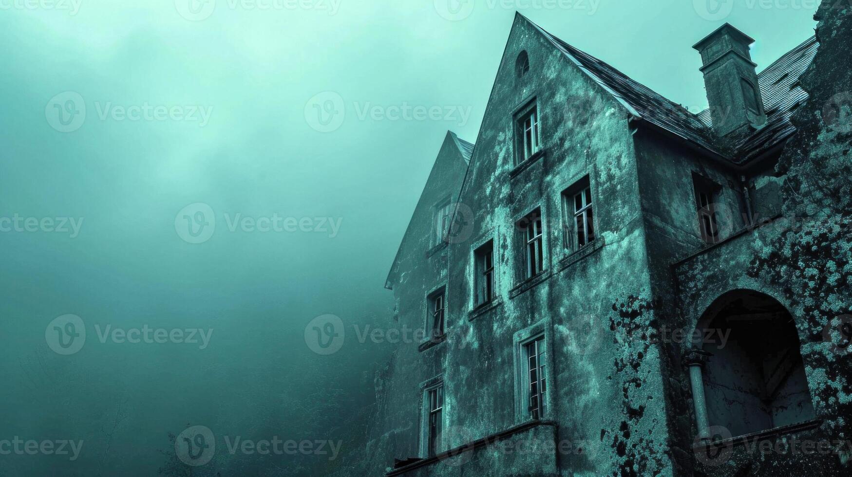 AI generated Misty abandoned mansion. Copy space. AI generated. photo