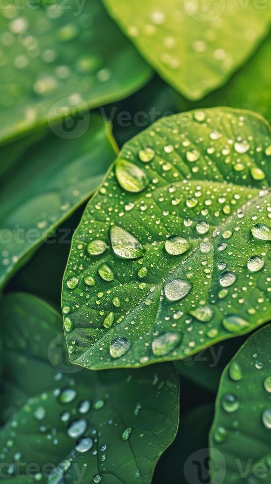 AI generated Morning dew on fresh leaves. AI generated. photo