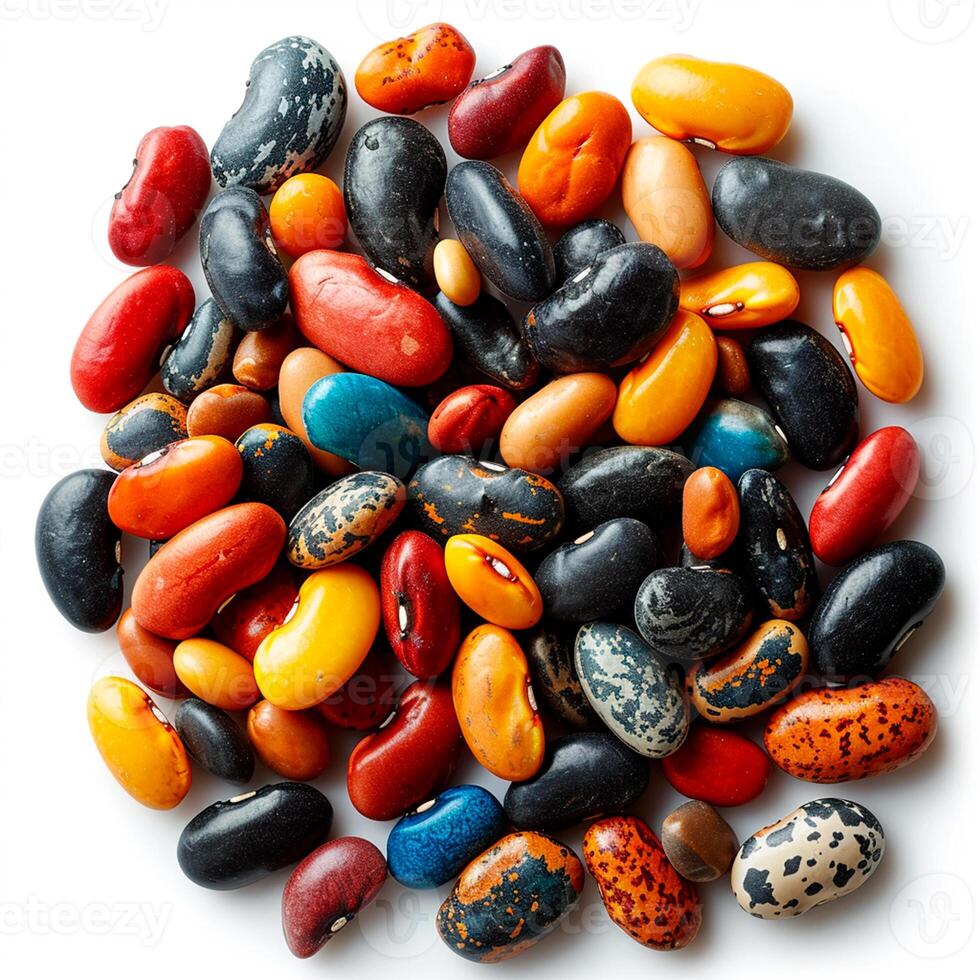 AI generated Multicolored beans, many different varieties of legumes, isolated white background - AI generated image photo