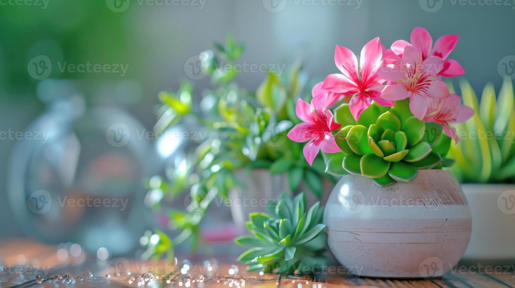 AI generated Vibrant succulent still life display. AI generated. photo