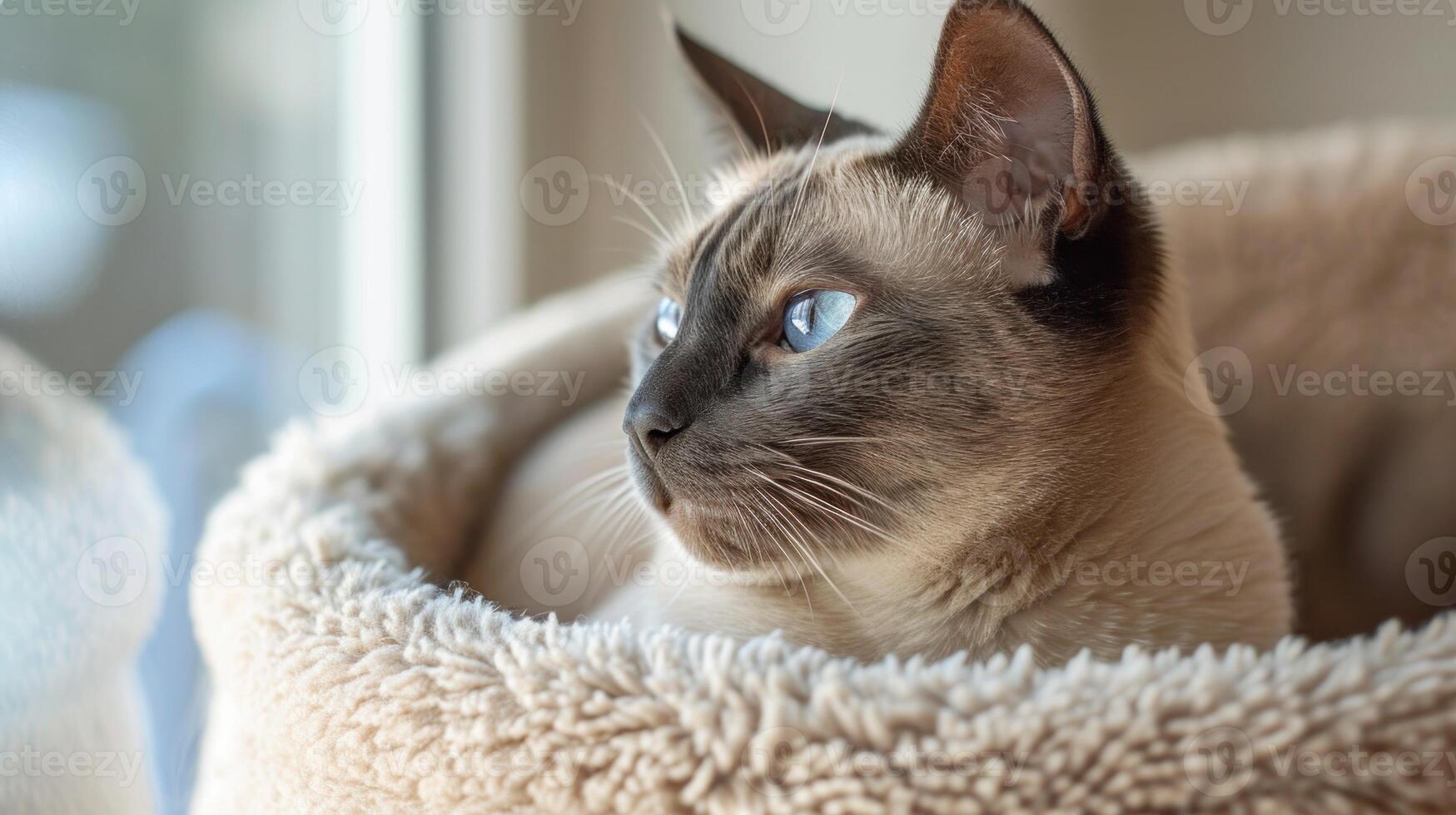 AI generated Poised Siamese cat with striking blue eyes. AI generated. photo