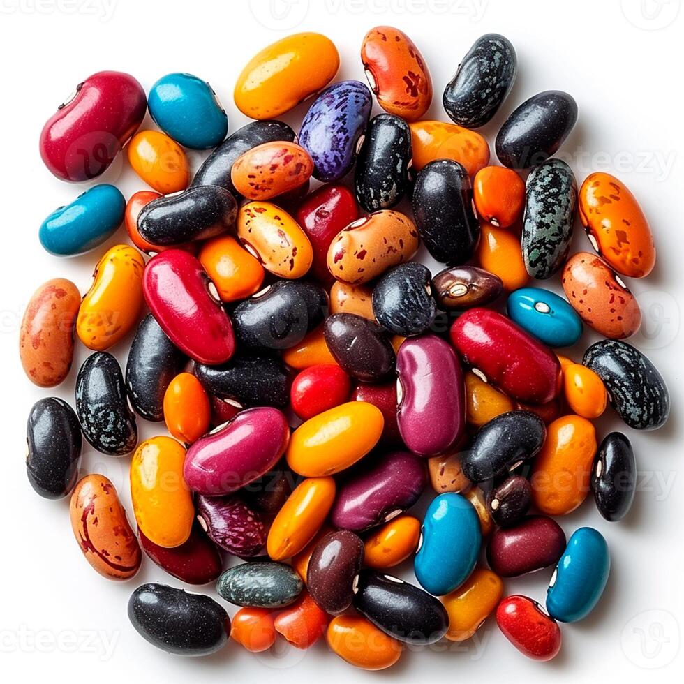 AI generated Multicolored beans, many different varieties of legumes, isolated white background - AI generated image photo