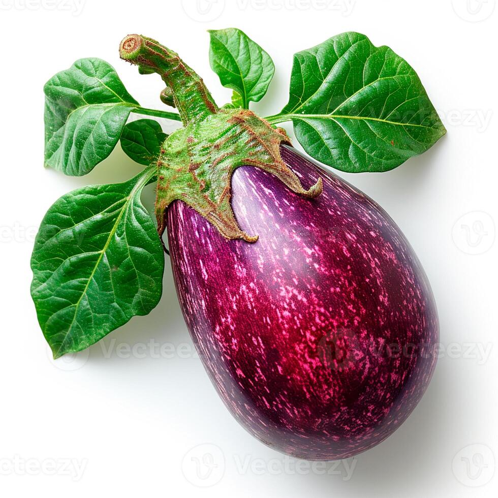 AI generated Ripe fresh eggplants, isolated white background - AI generated image photo