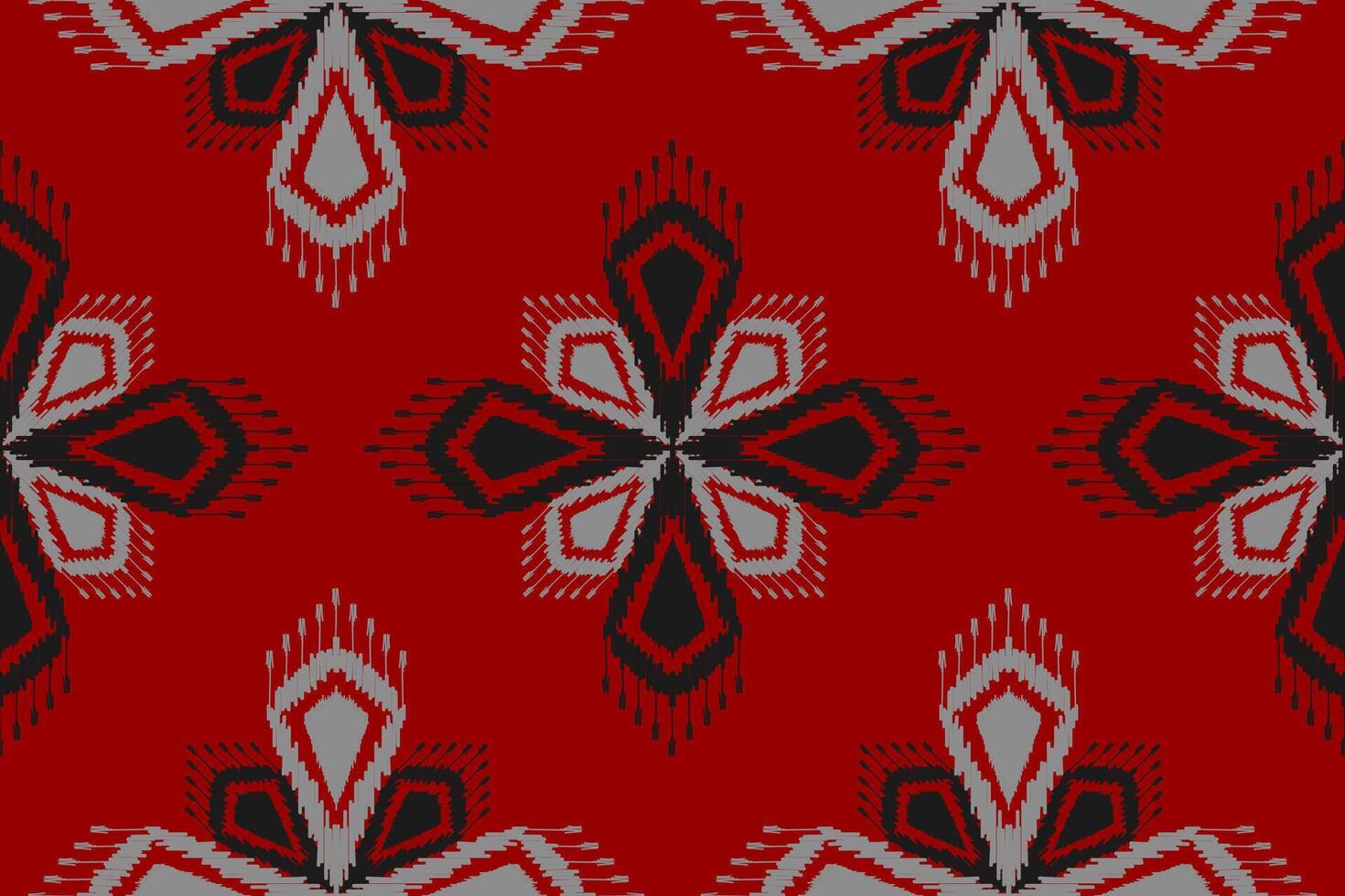 Fabric flower ikat pattern art. Ethnic red seamless pattern traditional. American, Mexican style. vector