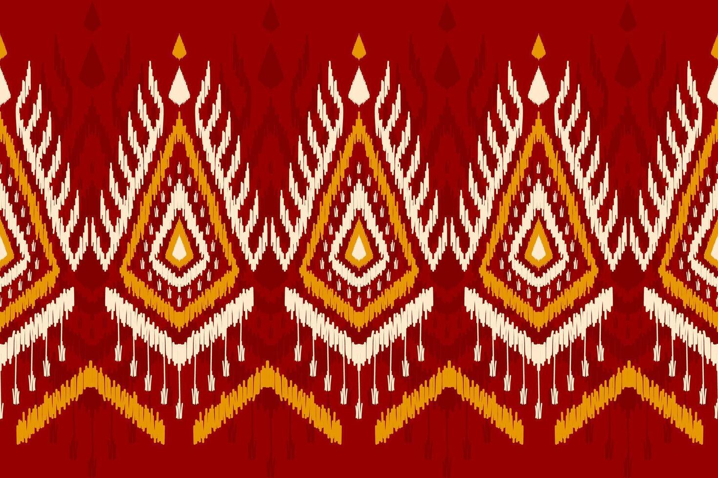 Abstract border ethnic Ikat art. Seamless pattern traditional. Aztec ornament print. Red background. vector
