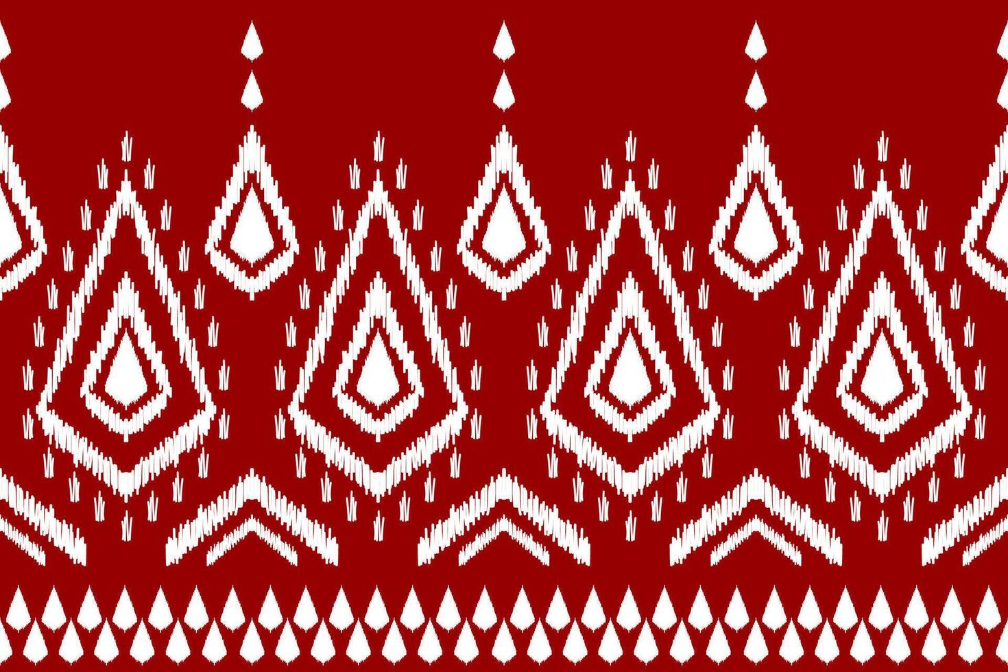 Motif border ethnic Ikat art. Seamless pattern traditional. Aztec ornament print. Red background. vector
