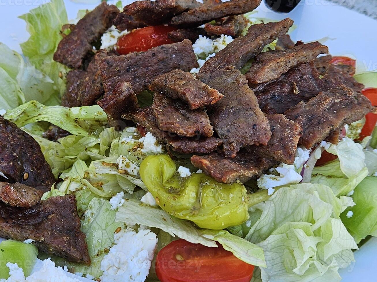 Beef and Lamb Shawarma salad and combo served in a restaurant in Foster City California photo