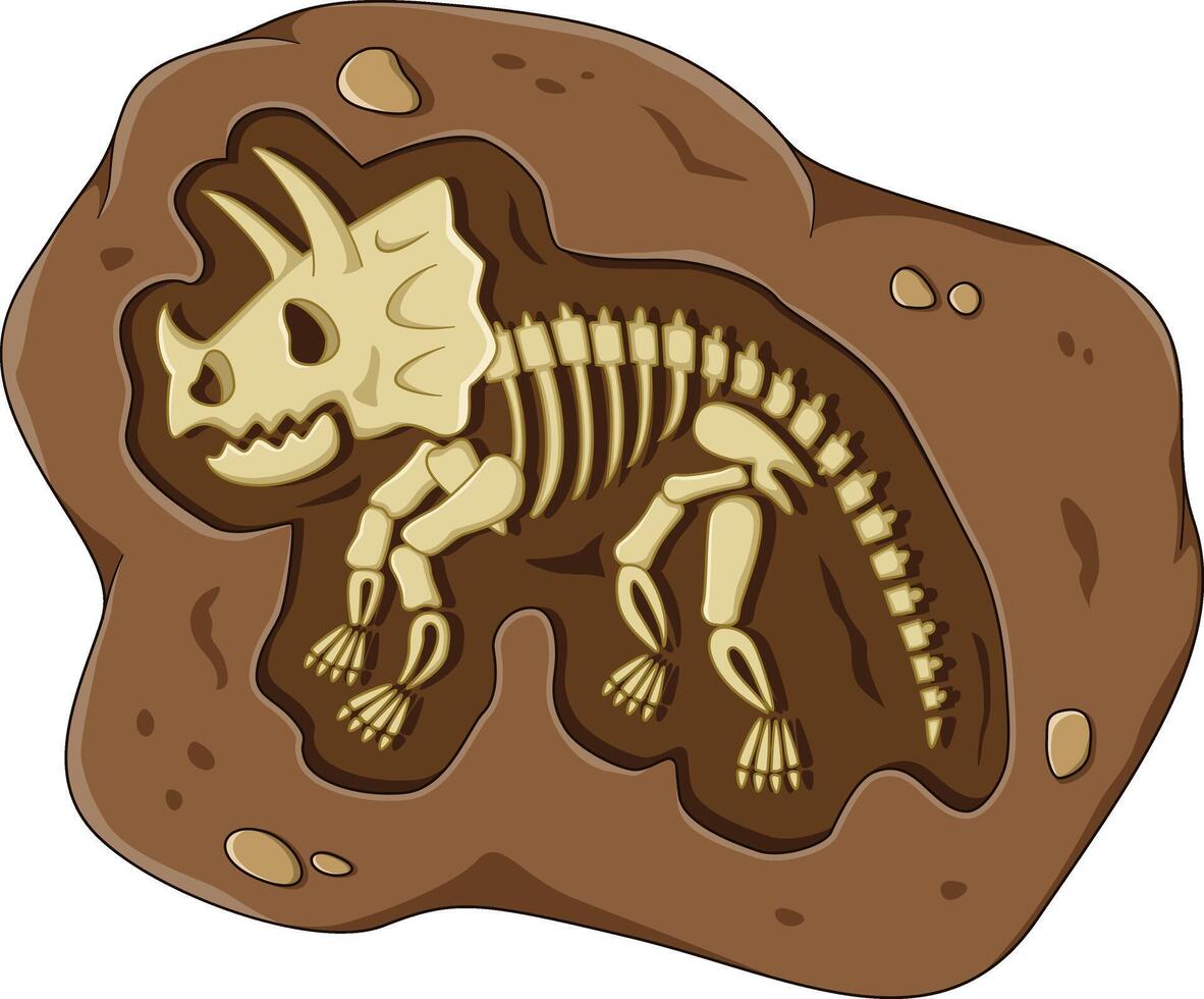 Fossil dinosaur skeleton in brown mud vector