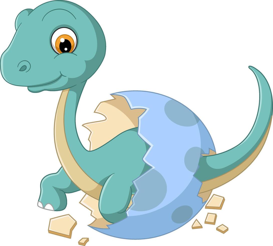 Cartoon baby diplodocus hatching from egg vector