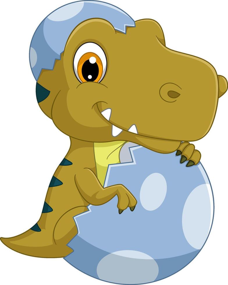 Cartoon baby tyranosaurus hatching from egg vector