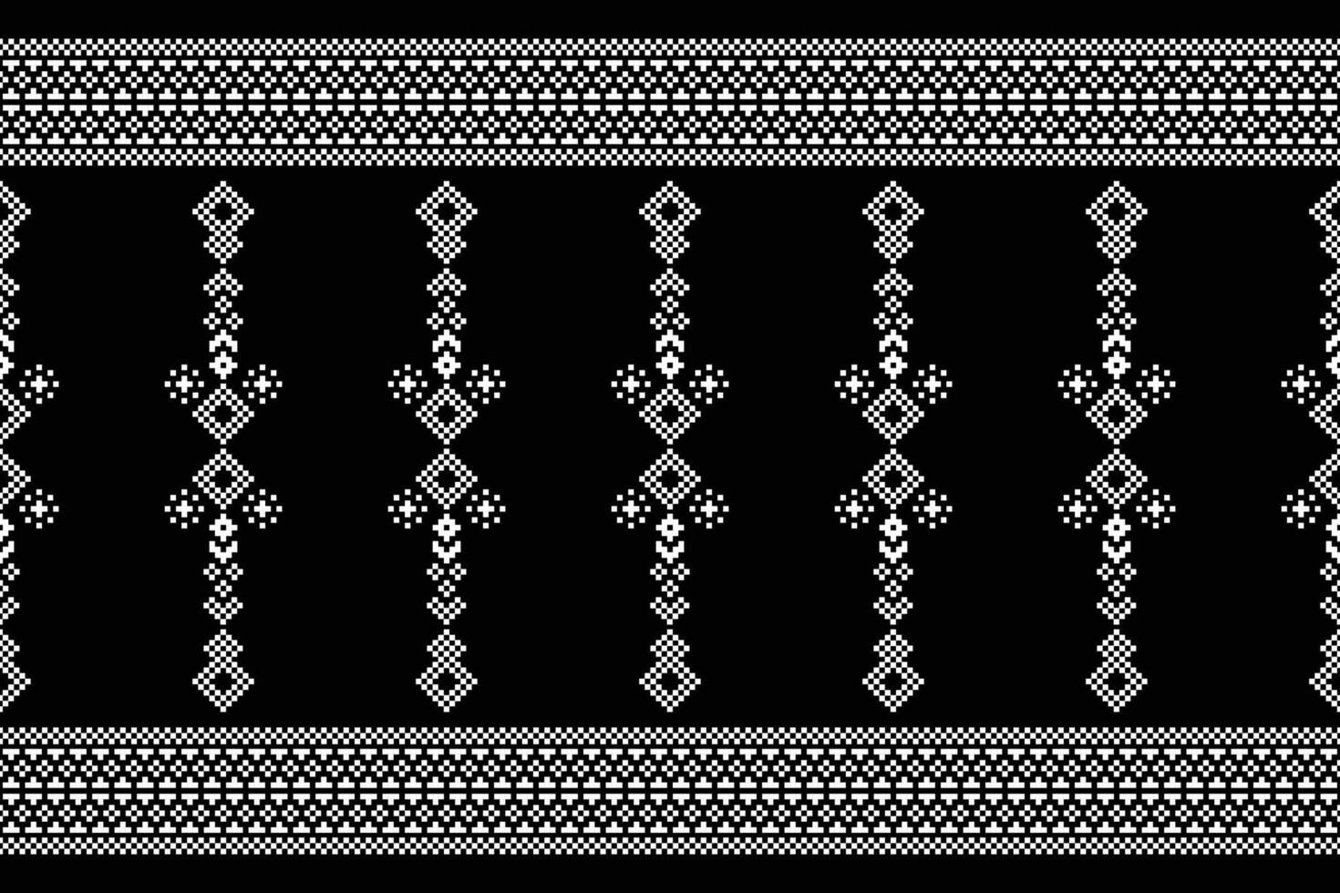 Traditional ethnic motifs ikat geometric fabric pattern cross stitch.Ikat embroidery Ethnic oriental Pixel black background.Abstract,vector,illustration. Texture,scarf,decoration,wallpaper. vector