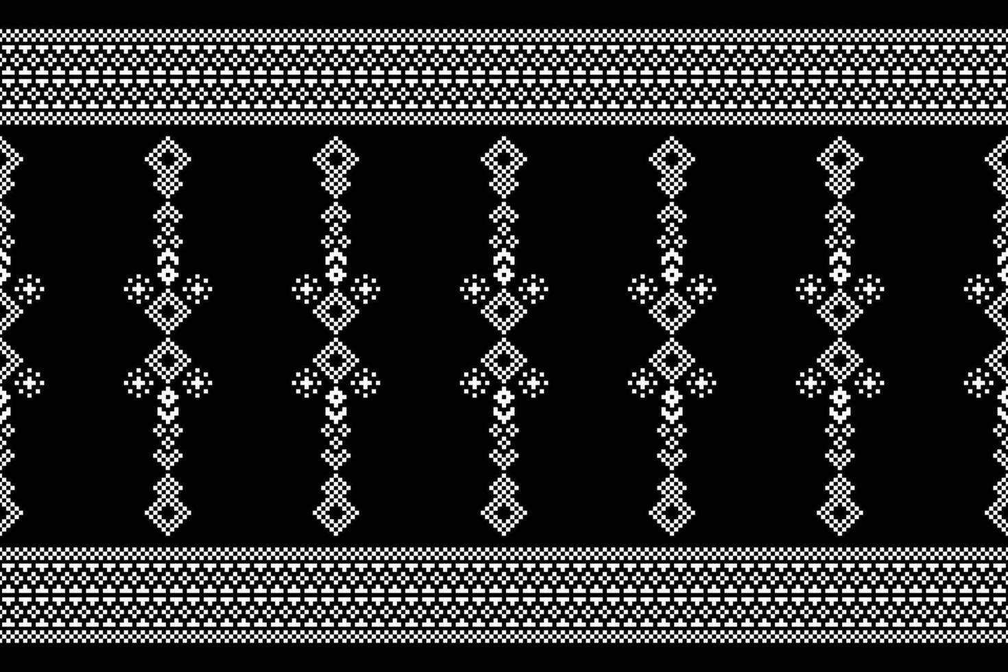 Traditional ethnic motifs ikat geometric fabric pattern cross stitch.Ikat embroidery Ethnic oriental Pixel black background.Abstract,vector,illustration. Texture,scarf,decoration,wallpaper. vector