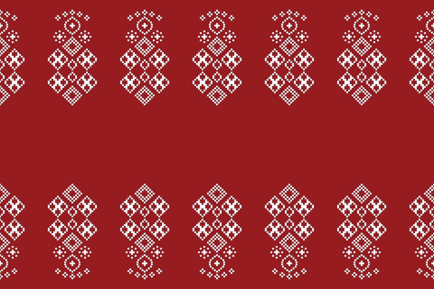 Traditional ethnic motifs ikat geometric fabric pattern cross stitch.Ikat embroidery Ethnic oriental Pixel red background. Abstract,vector,illustration. Texture,christmas,decoration,wallpaper. vector