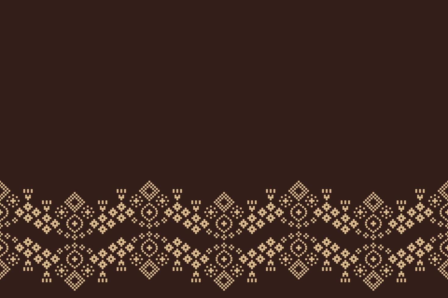 Traditional ethnic motifs ikat geometric fabric pattern cross stitch.Ikat embroidery Ethnic oriental Pixel brown background. Abstract,vector,illustration. Texture,scarf,decoration,wallpaper. vector