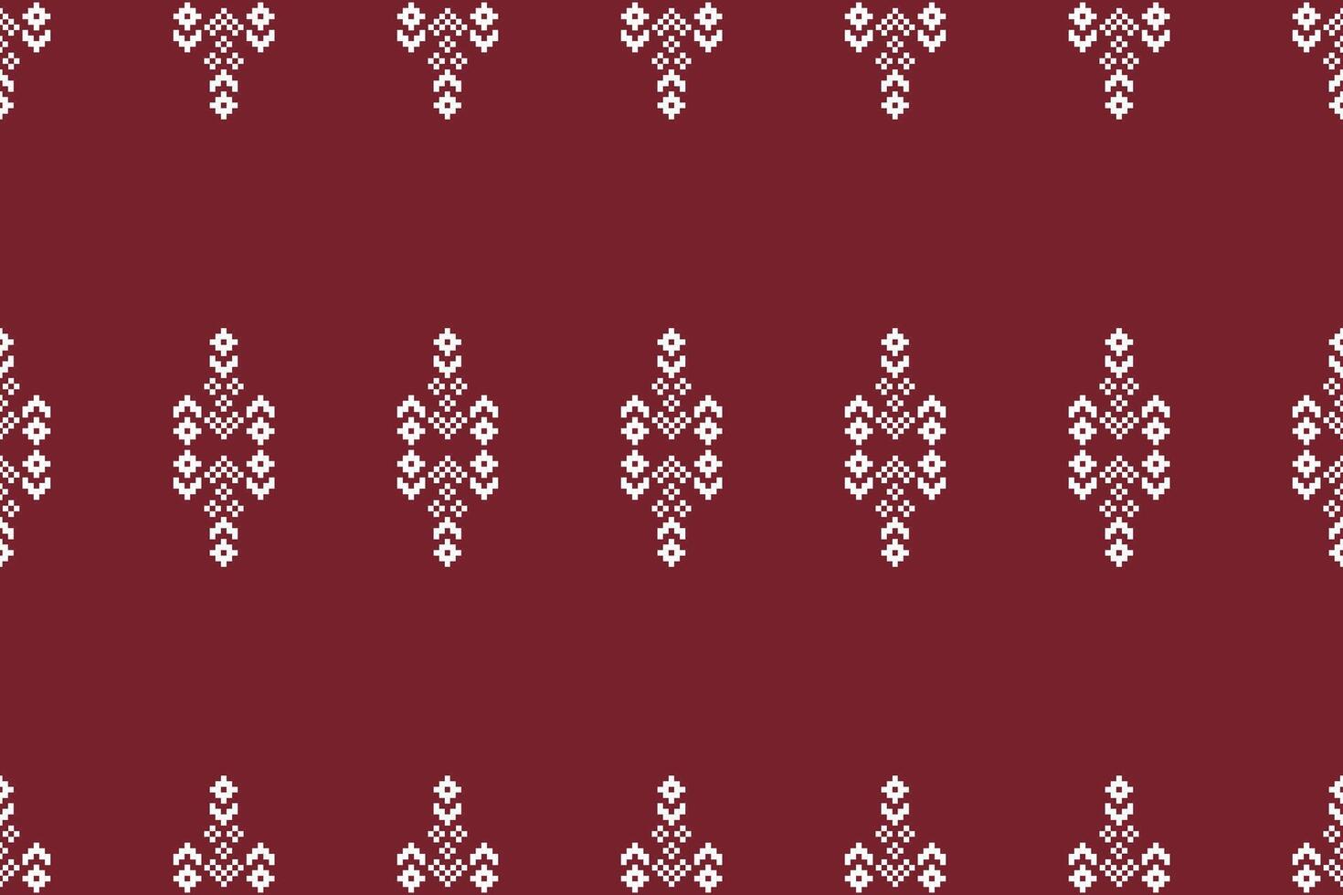 Traditional ethnic motifs ikat geometric fabric pattern cross stitch.Ikat embroidery Ethnic oriental Pixel red background. Abstract,vector,illustration. Texture,christmas,decoration,wallpaper. vector