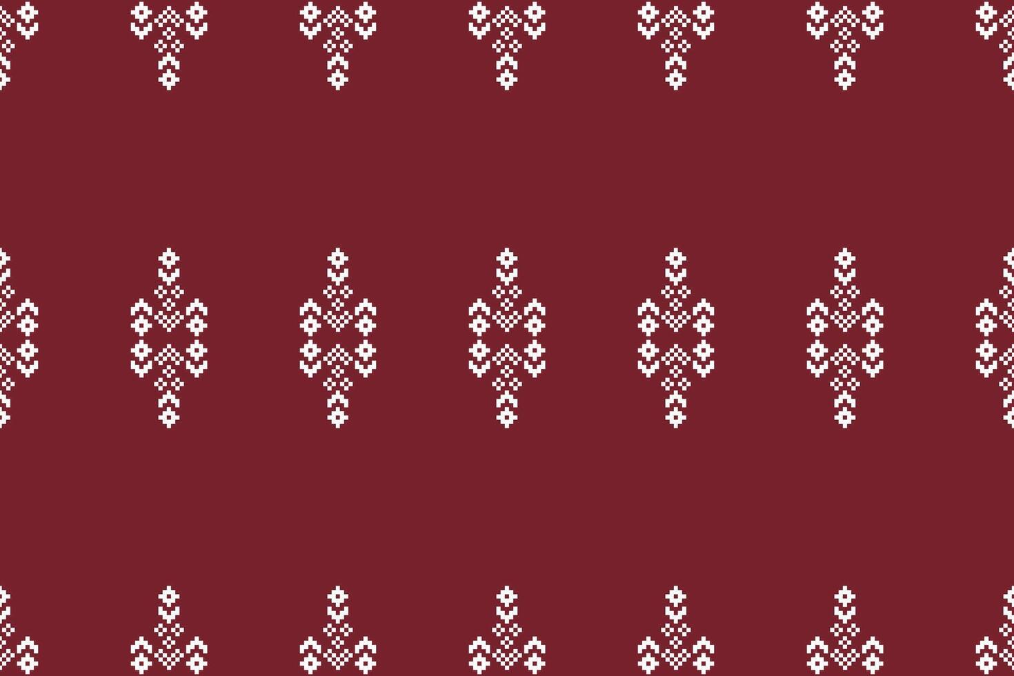 Traditional ethnic motifs ikat geometric fabric pattern cross stitch.Ikat embroidery Ethnic oriental Pixel red background. Abstract,vector,illustration. Texture,christmas,decoration,wallpaper. vector