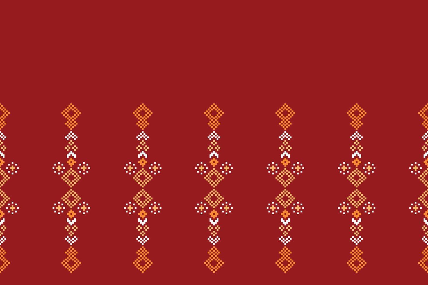 Traditional ethnic motifs ikat geometric fabric pattern cross stitch.Ikat embroidery Ethnic oriental Pixel red background. Abstract,vector,illustration. Texture,christmas,decoration,wallpaper. vector