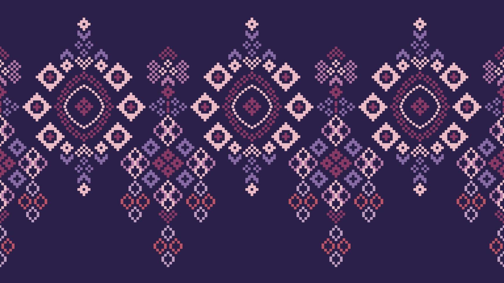 tradicional étnico motivos ikat geométrico tela modelo cruzar puntada.ikat bordado étnico oriental píxel Violeta púrpura antecedentes. resumen, vector, ilustración. textura,bufanda,decoración,papel tapiz. vector