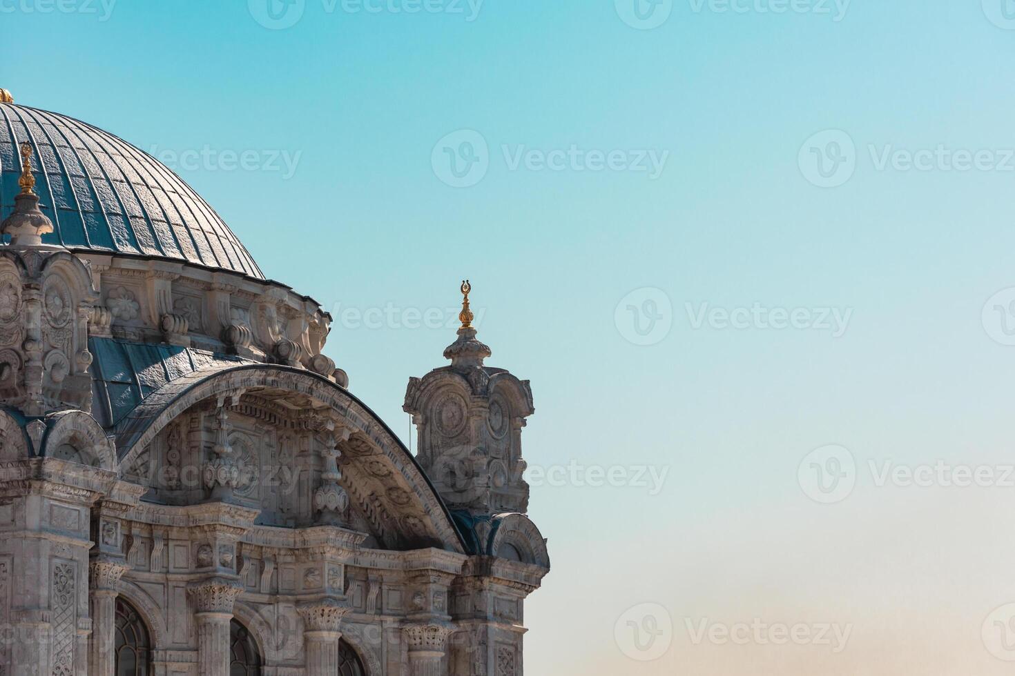 Architectural details of Ortakoy Mosque with copy space for texts. Baroque style Ottoman architecture. photo