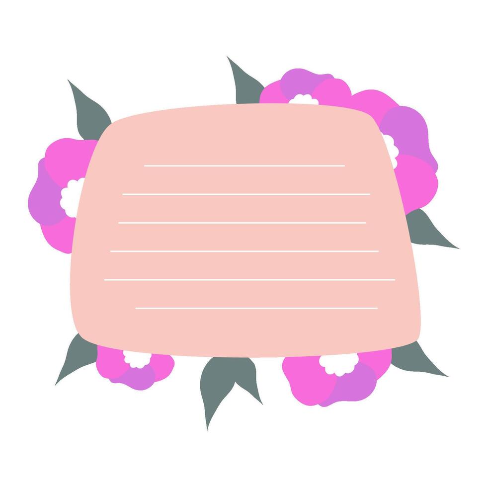 Cute Memo Notebook with flower paper frame for text. Planner sticker element sticky. Flat vector illustration. Cute Notes planner page.